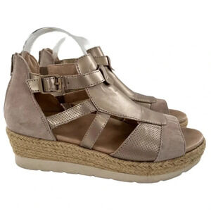 Earth womens platform sandals size 7.5 bronze leather beige suede Espadrilles